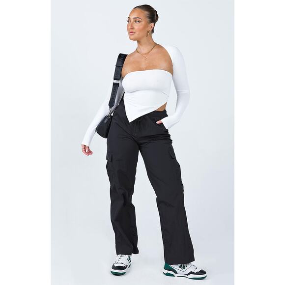 Princess Polly Black Flossie Parachute Pants Size 8 Grunge Goth Cargo Pants - Picture 3 of 10